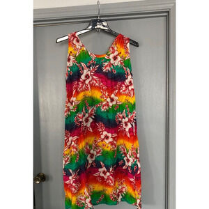 Hawaii bright floral flowers long sleeveless Aloha dress One Size